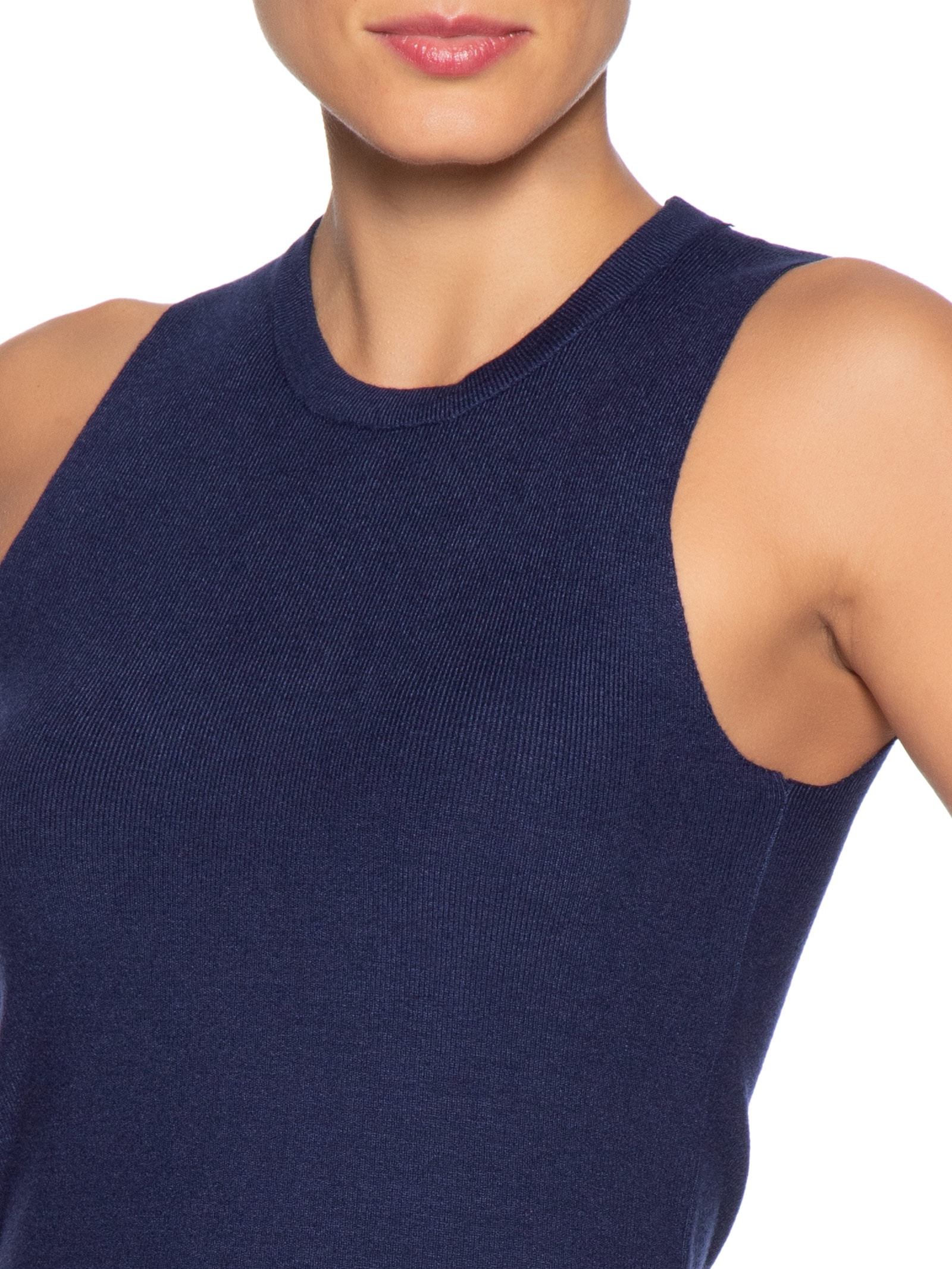 Blusa Feminina Gola Redonda Em Tricot Azul '2Essential