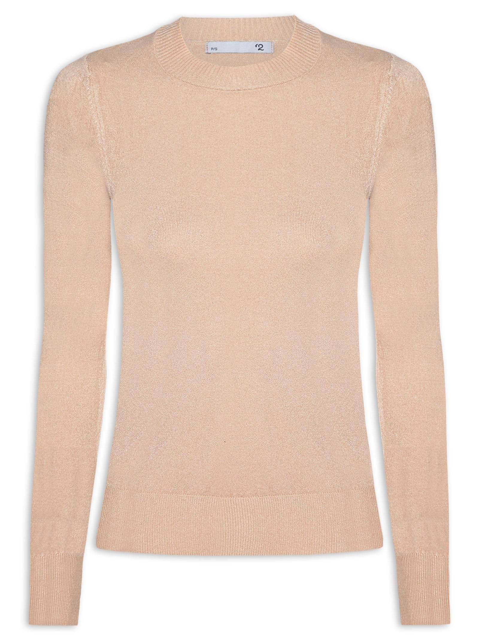 Blusa Feminina Gola Redonda Em Tricot Bege '2Essential