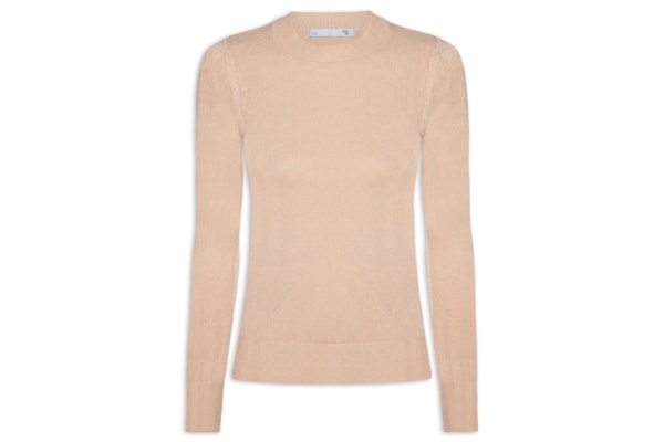 Blusa Feminina Gola Redonda Em Tricot - Bege