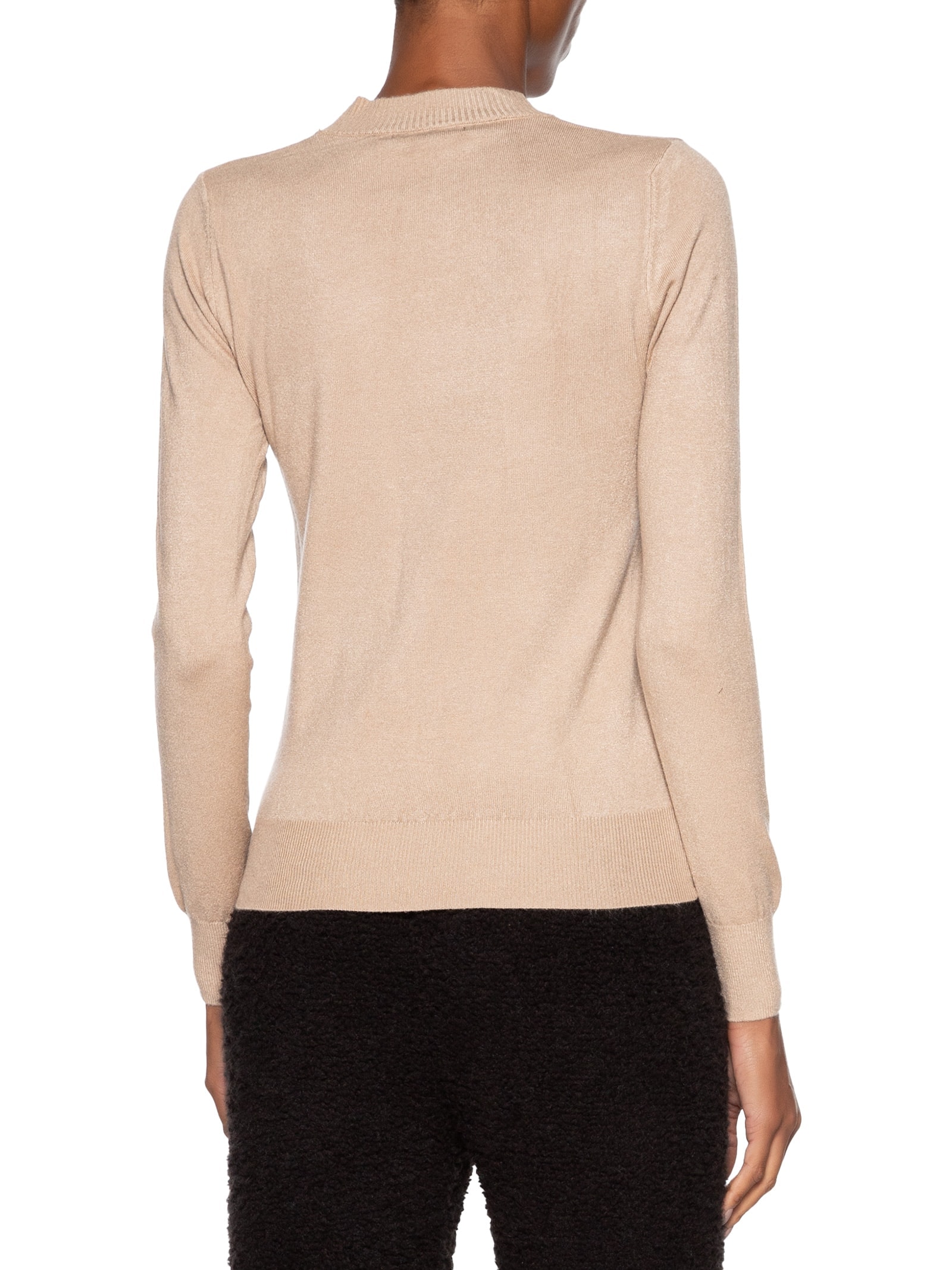 Blusa Feminina Gola Redonda Em Tricot Bege '2Essential