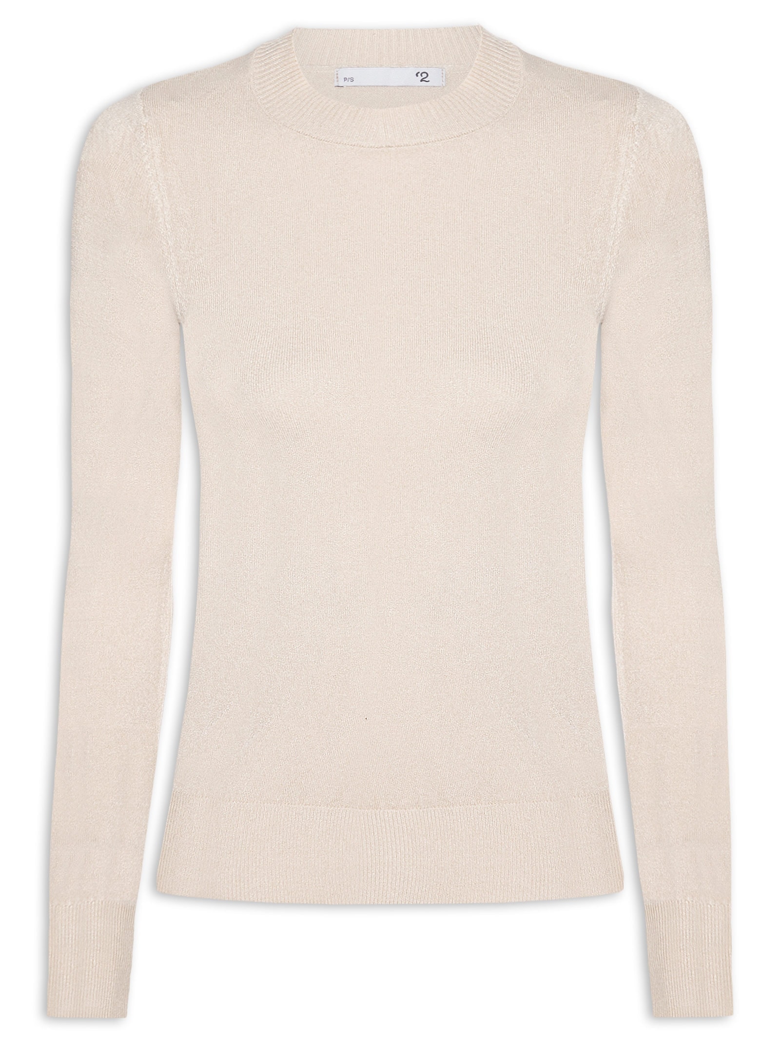 Blusa Feminina Gola Redonda Em Tricot Bege '2Essential