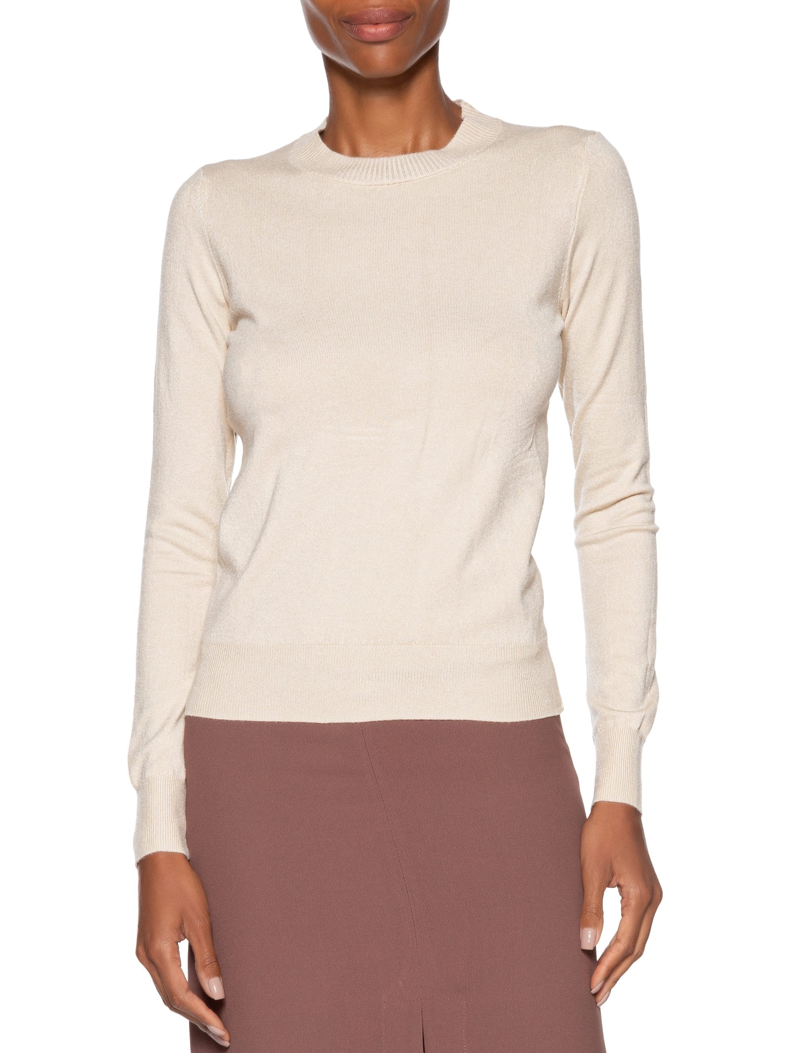 Blusa Feminina Gola Redonda Em Tricot Bege '2Essential