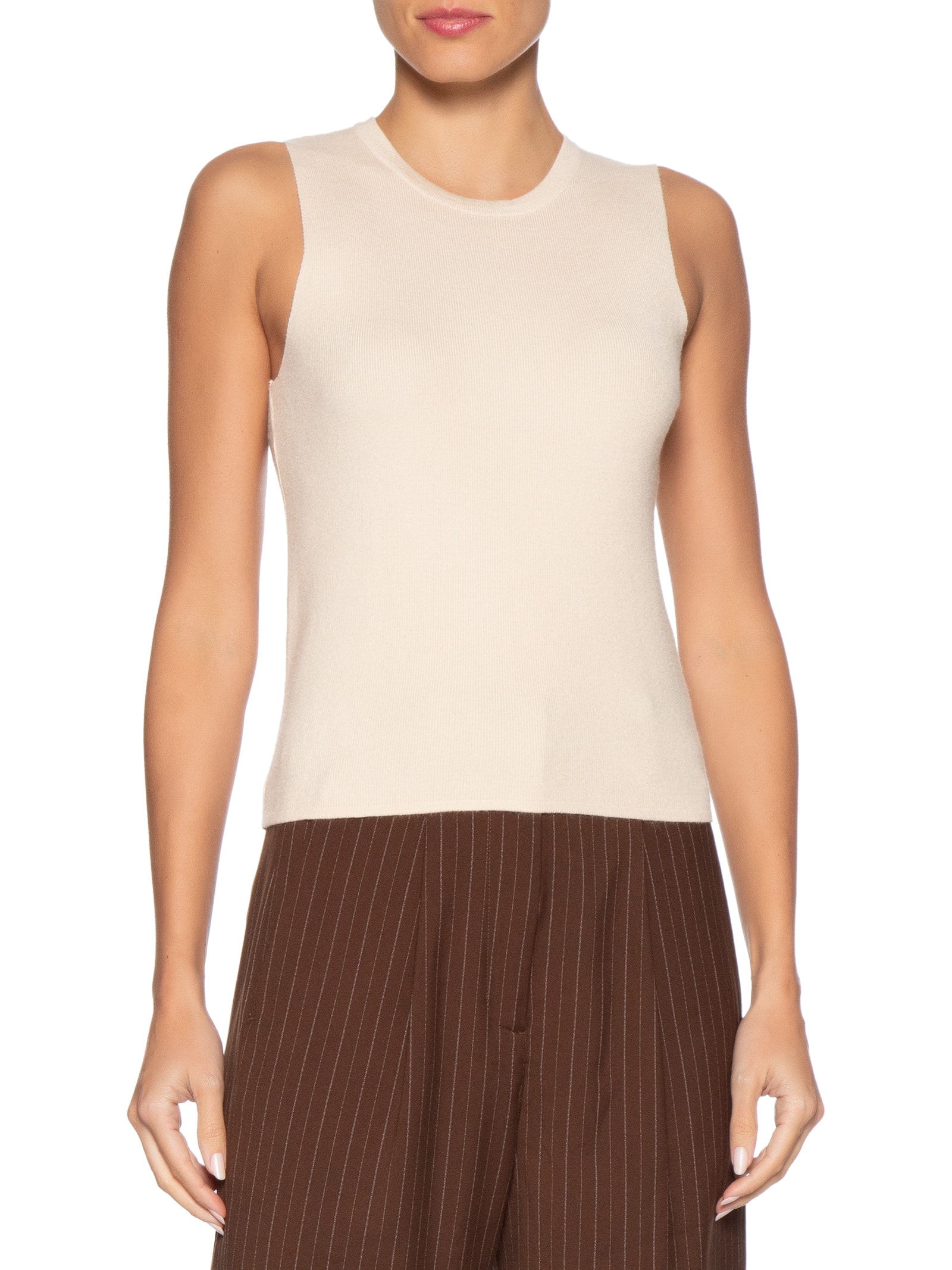 Blusa Feminina Gola Redonda Em Tricot Bege '2Essential