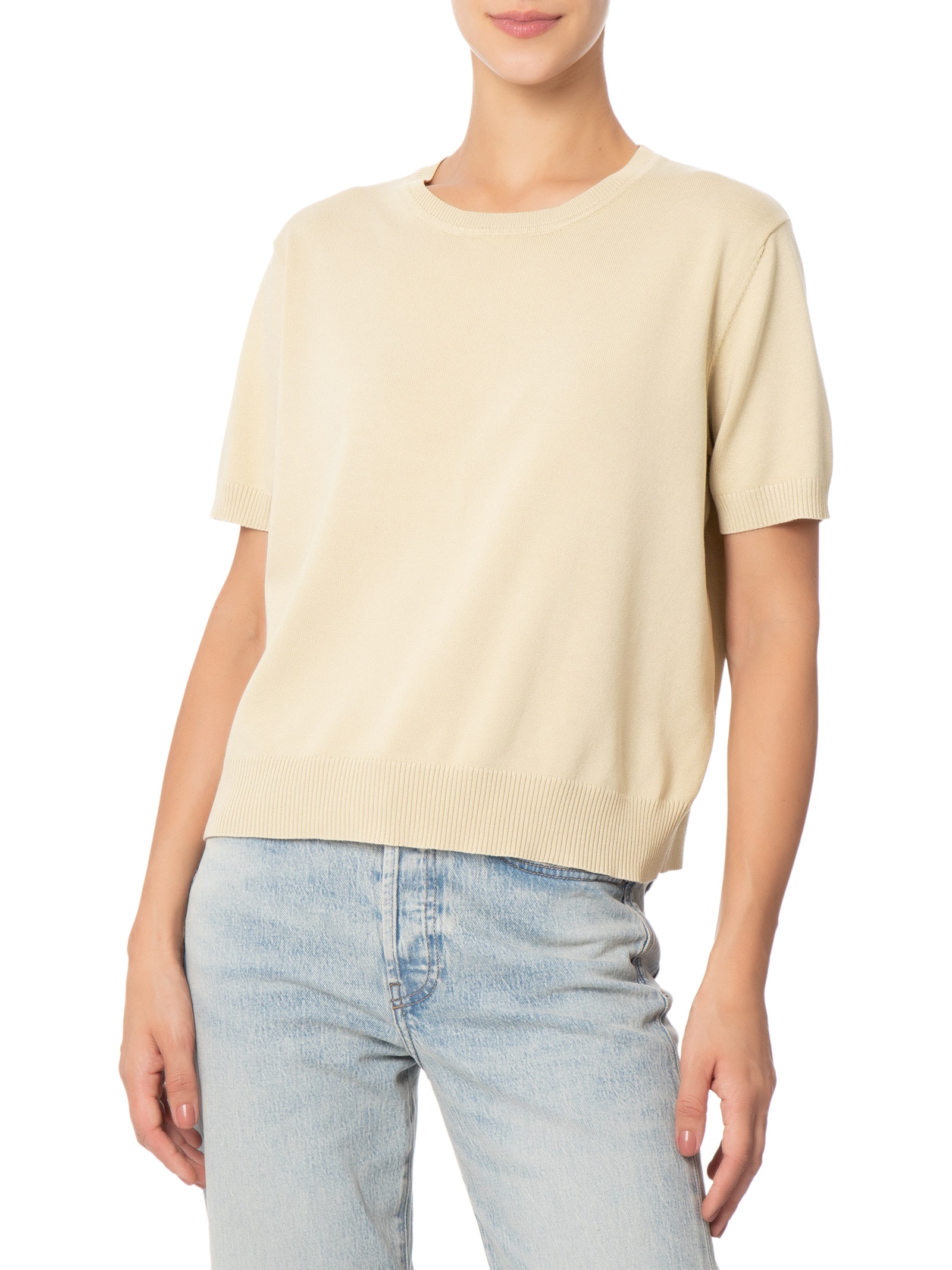 Blusa Feminina Gola Redonda em Tricot Bege '2Essential
