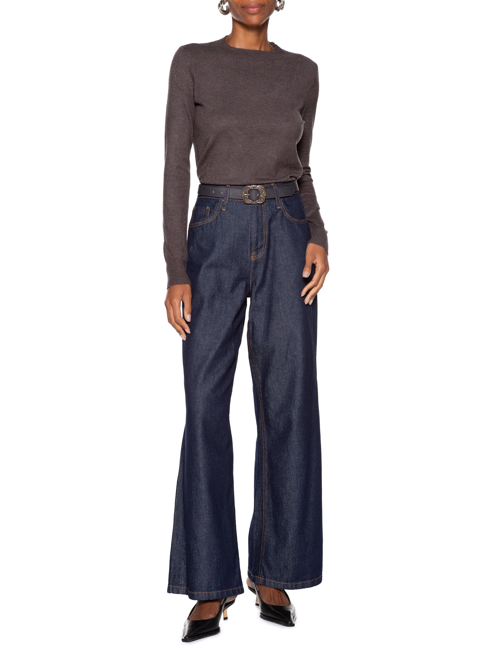 Blusa Feminina Gola Redonda Em Tricot Cinza '2Essential