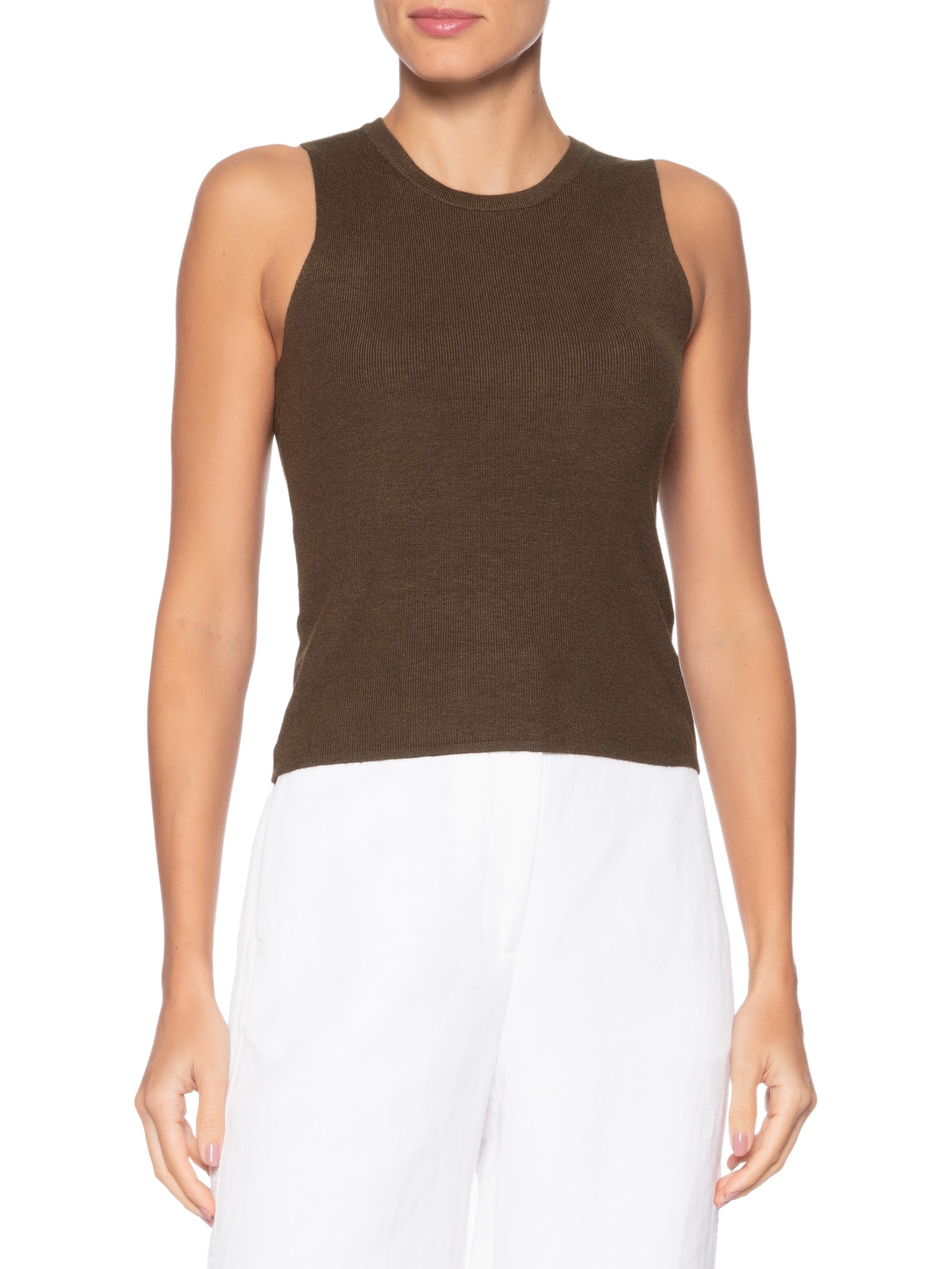 Blusa Feminina Gola Redonda Em Tricot Marrom '2Essential