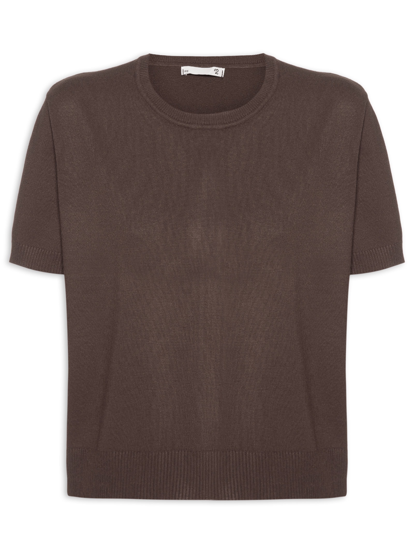 Blusa Feminina Gola Redonda em Tricot Marrom '2Essential