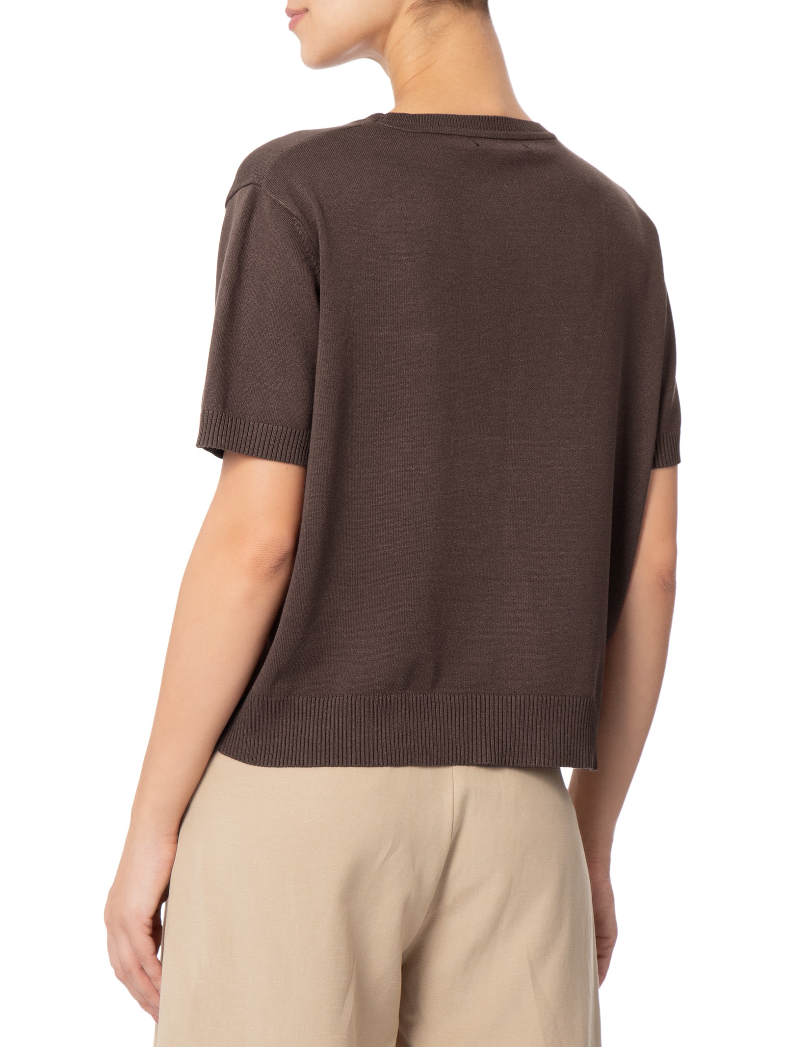 Blusa Feminina Gola Redonda em Tricot Marrom '2Essential