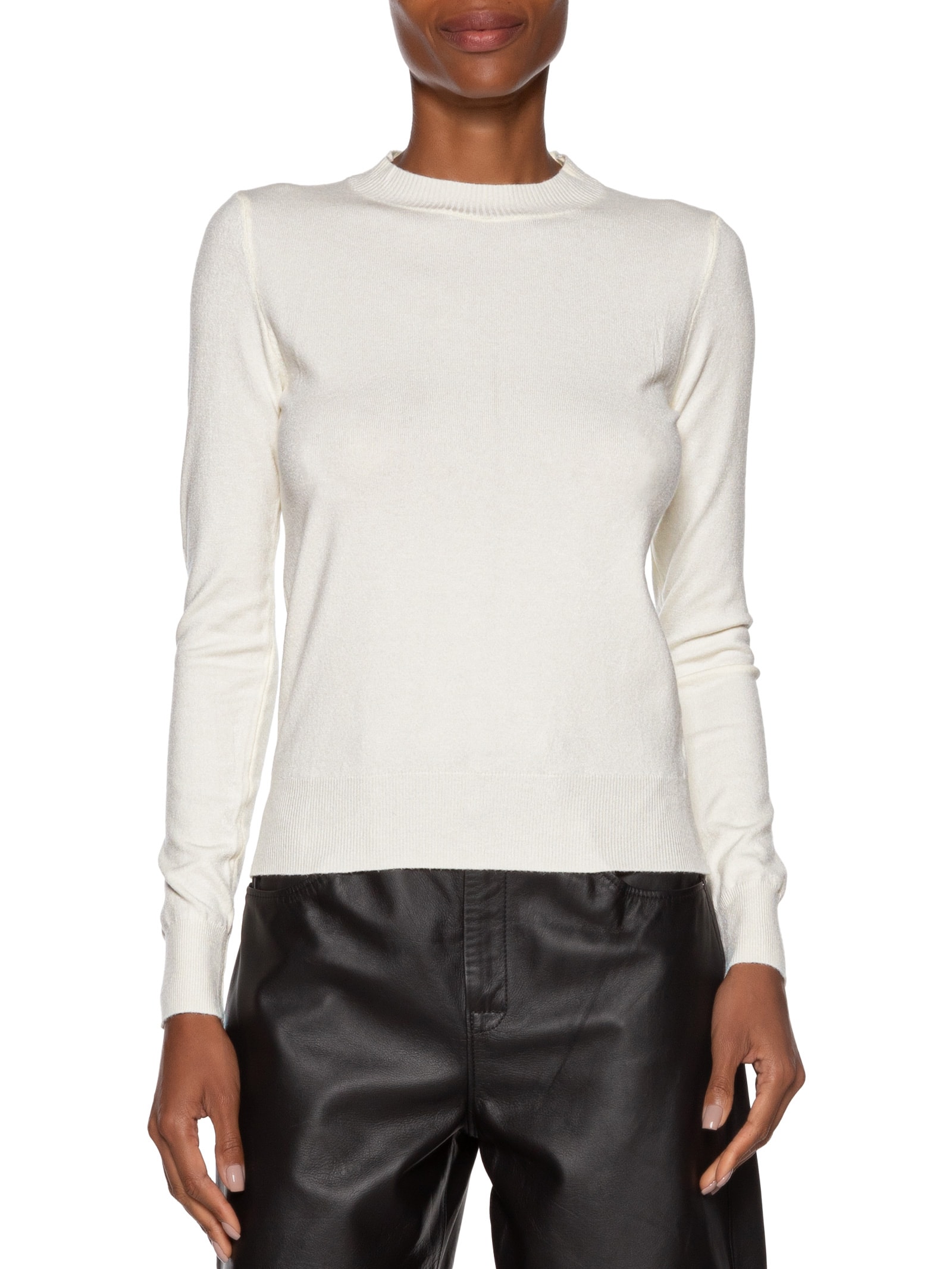 Blusa Feminina Gola Redonda Em Tricot Off White '2Essential