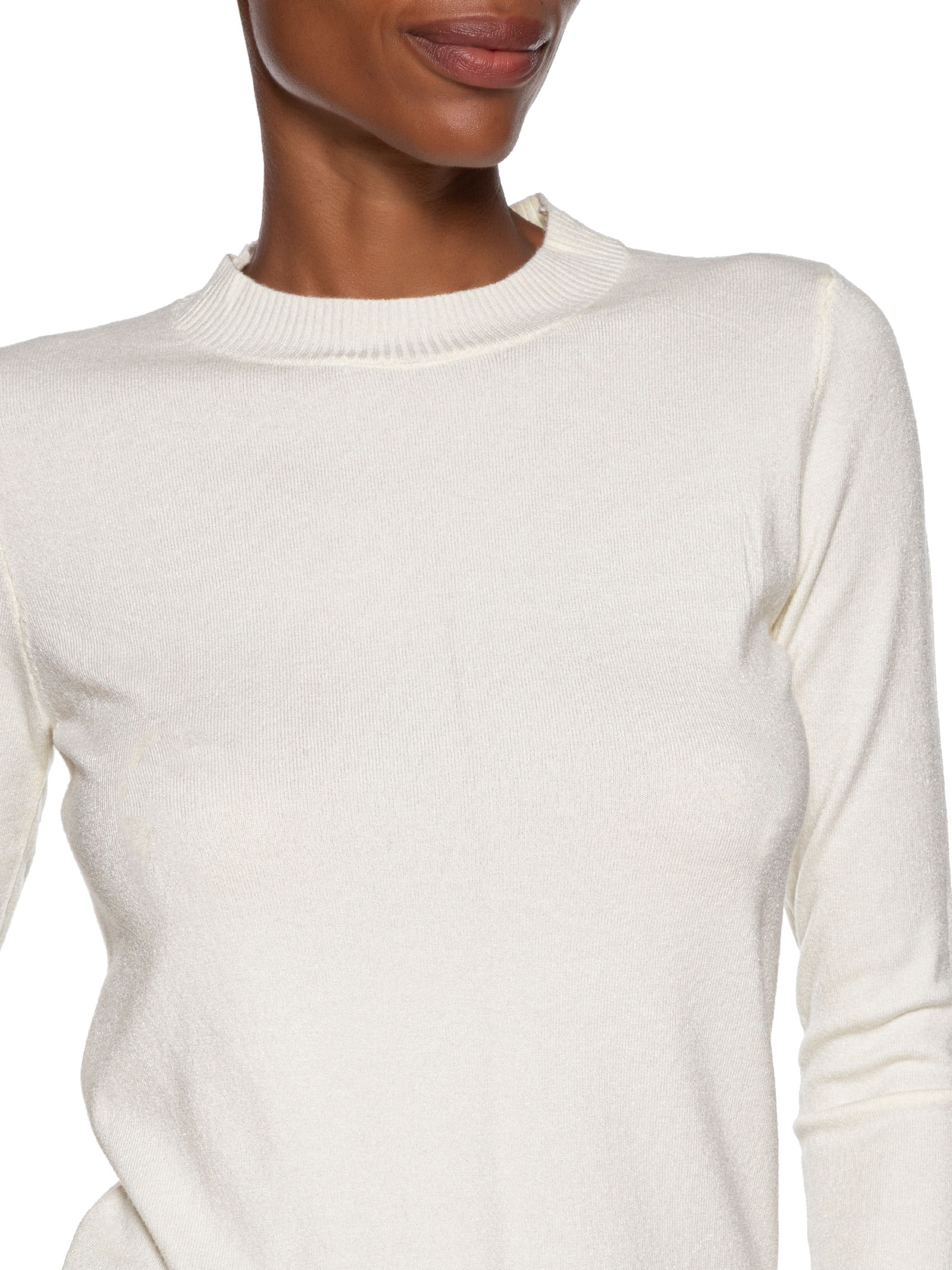 Blusa Feminina Gola Redonda Em Tricot Off White '2Essential