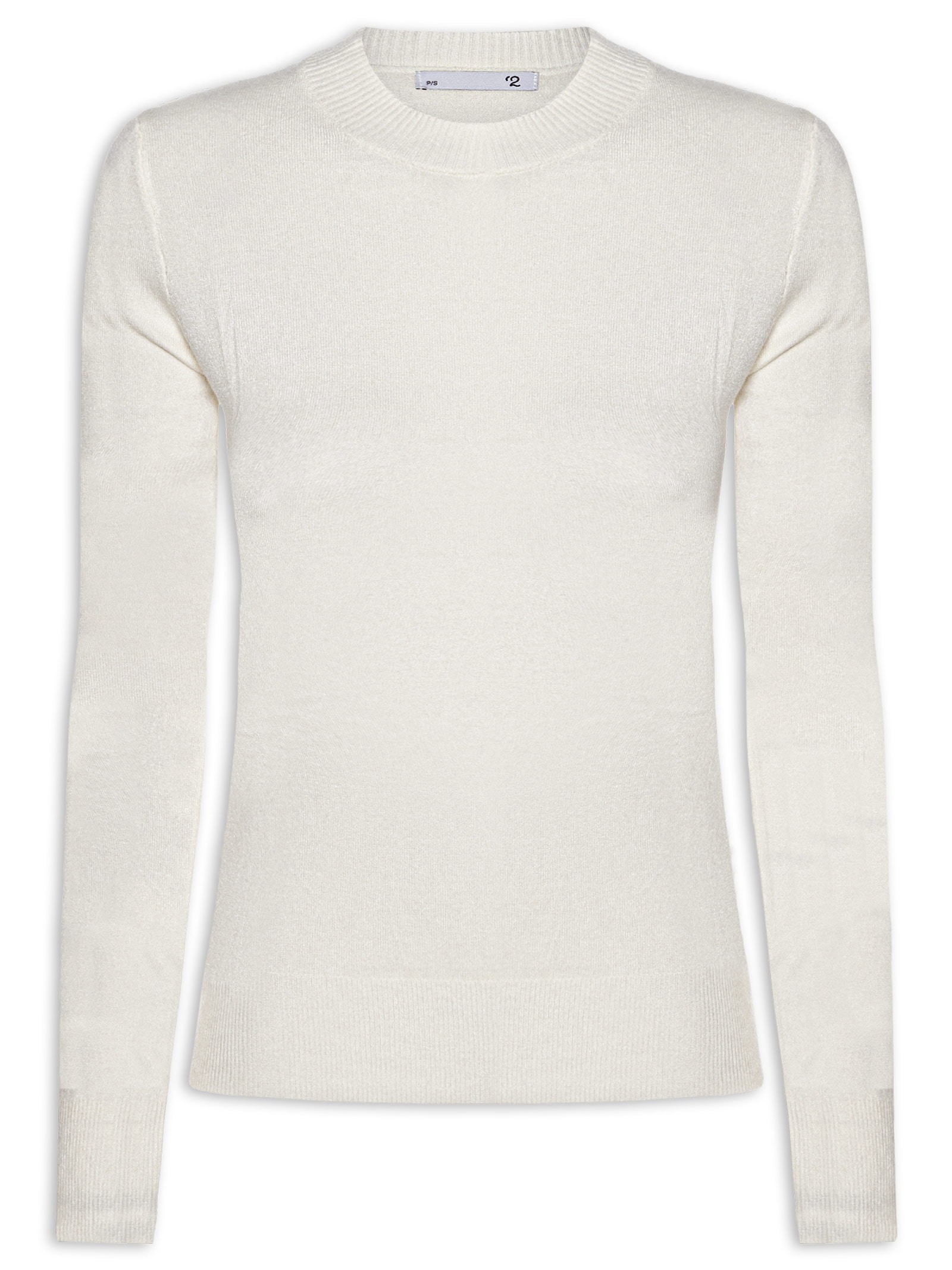 Blusa Feminina Gola Redonda Em Tricot Off White '2Essential