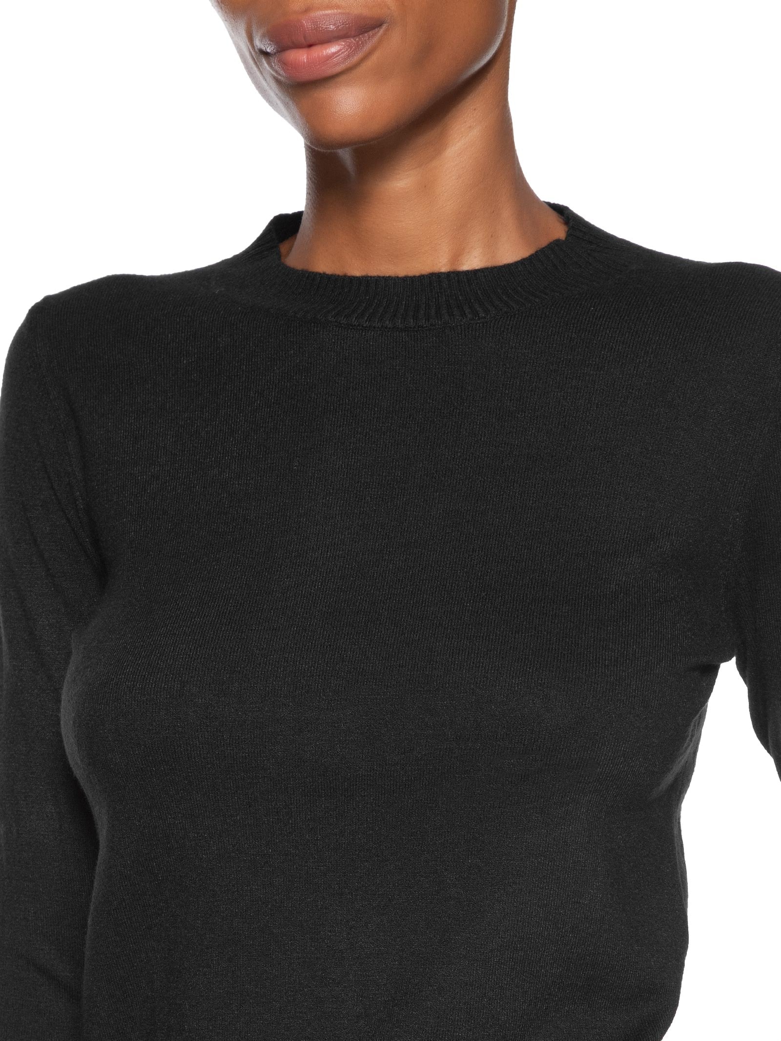 Blusa Feminina Gola Redonda Em Tricot Preto '2Essential