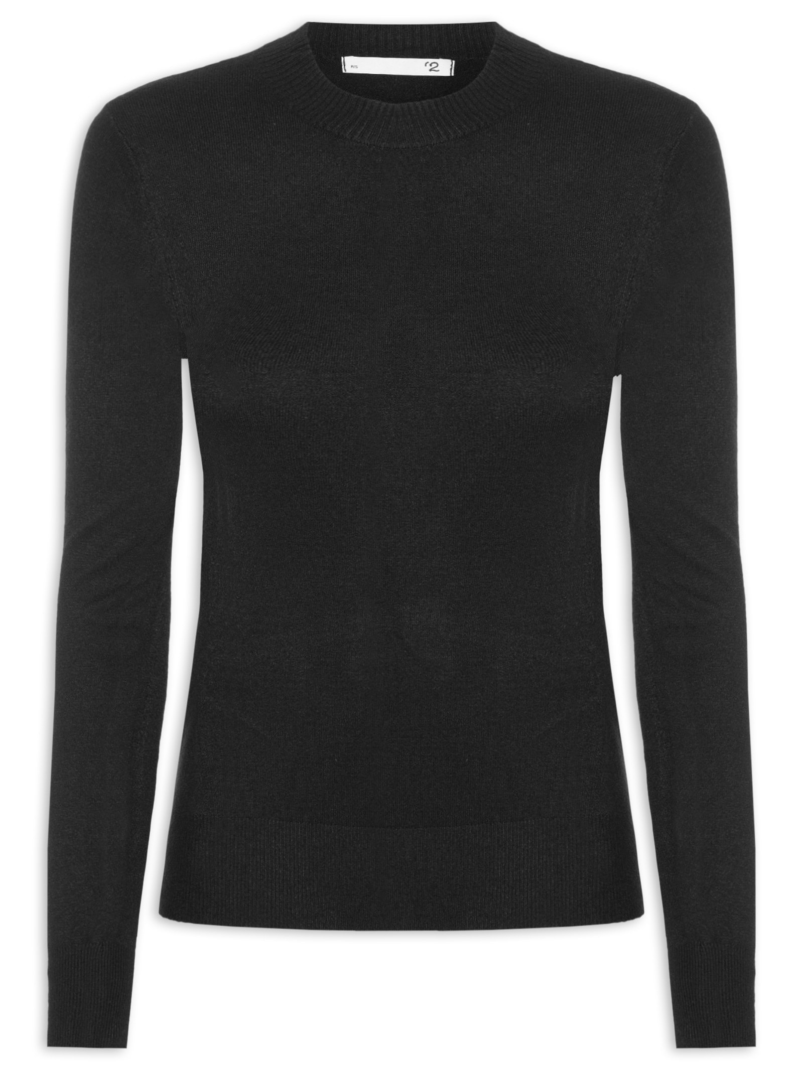 Blusa Feminina Gola Redonda Em Tricot Preto '2Essential