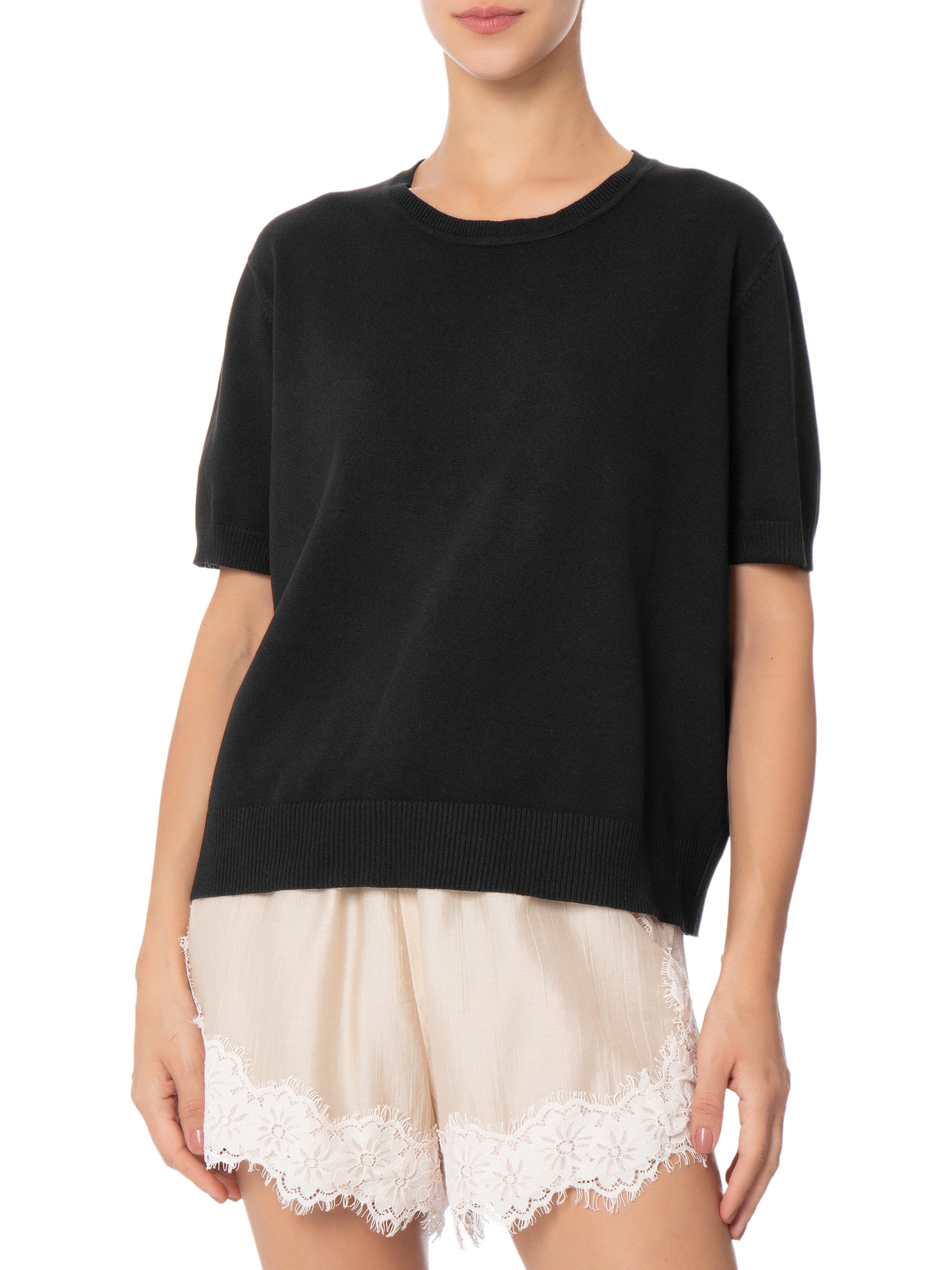 Blusa Feminina Gola Redonda em Tricot Preto '2Essential