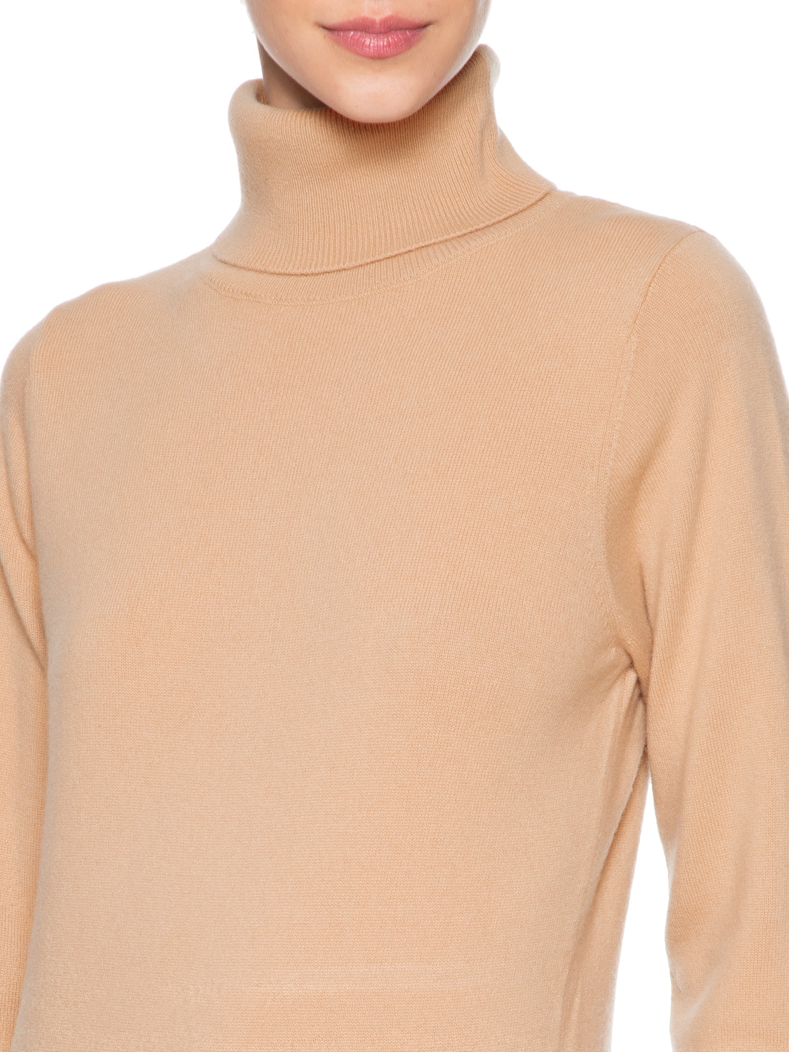 Blusa Feminina Gola Rulê Puro Cashmere Bege '2Essential
