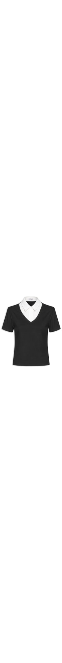 Blusa Feminina Gola Sobreposta Manga Curta - Preto