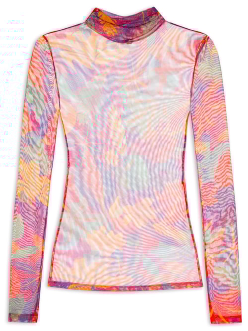 Blusa Feminina Gola Tule Floral Tropical – Roxo