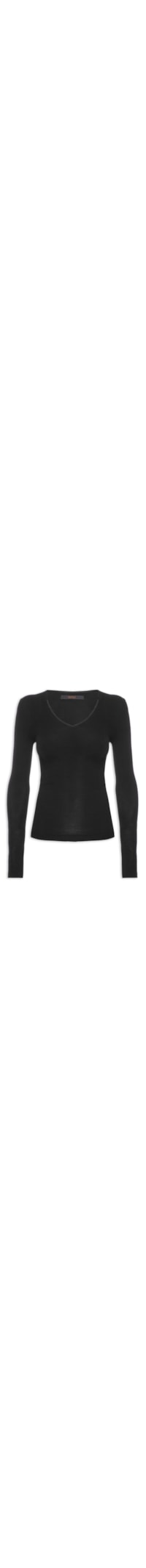 Blusa Feminina Gola V Viés Cetim - Preto