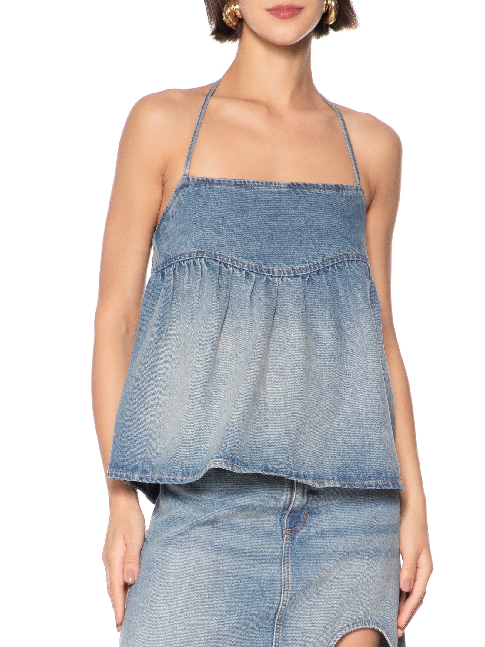 Blusa Feminina Jeans Com Alça Azul My Favorite