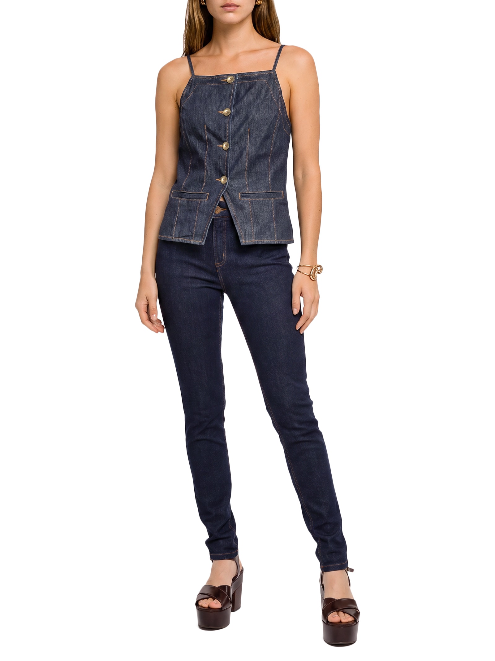 Blusa Feminina Jeans Com Alça Azul Lança Perfume