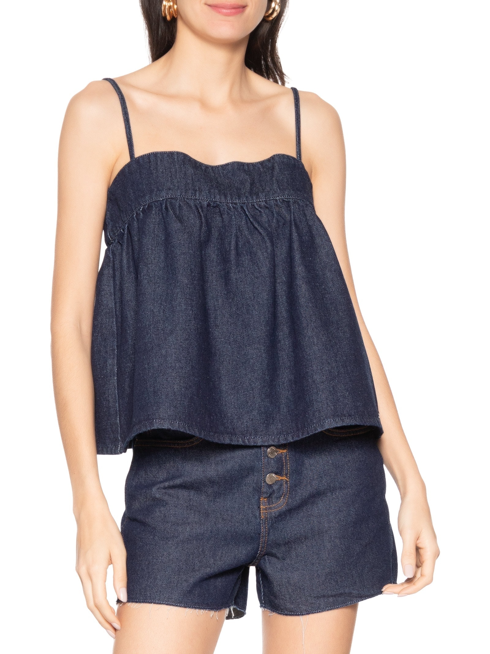 Blusa Feminina Jeans Com Alças Azul My Favorite