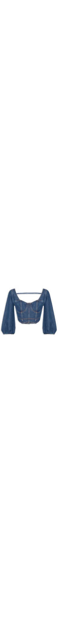 Blusa Feminina Jeans Com Manga - Azul