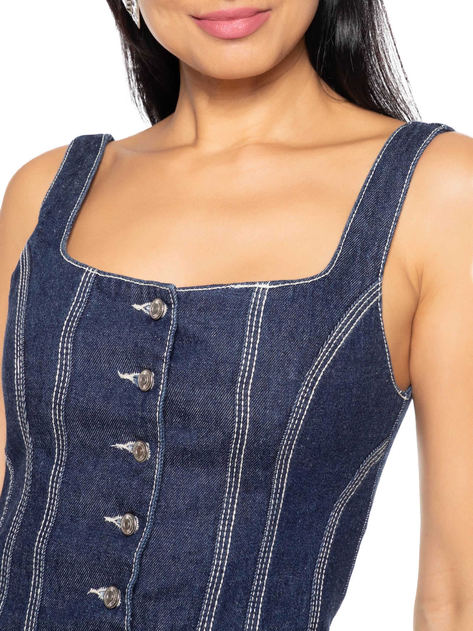 トップス Richmond denim tanktop Medium Wash Denim Cropped Smocked Tank Top | Lime Lush Boutique