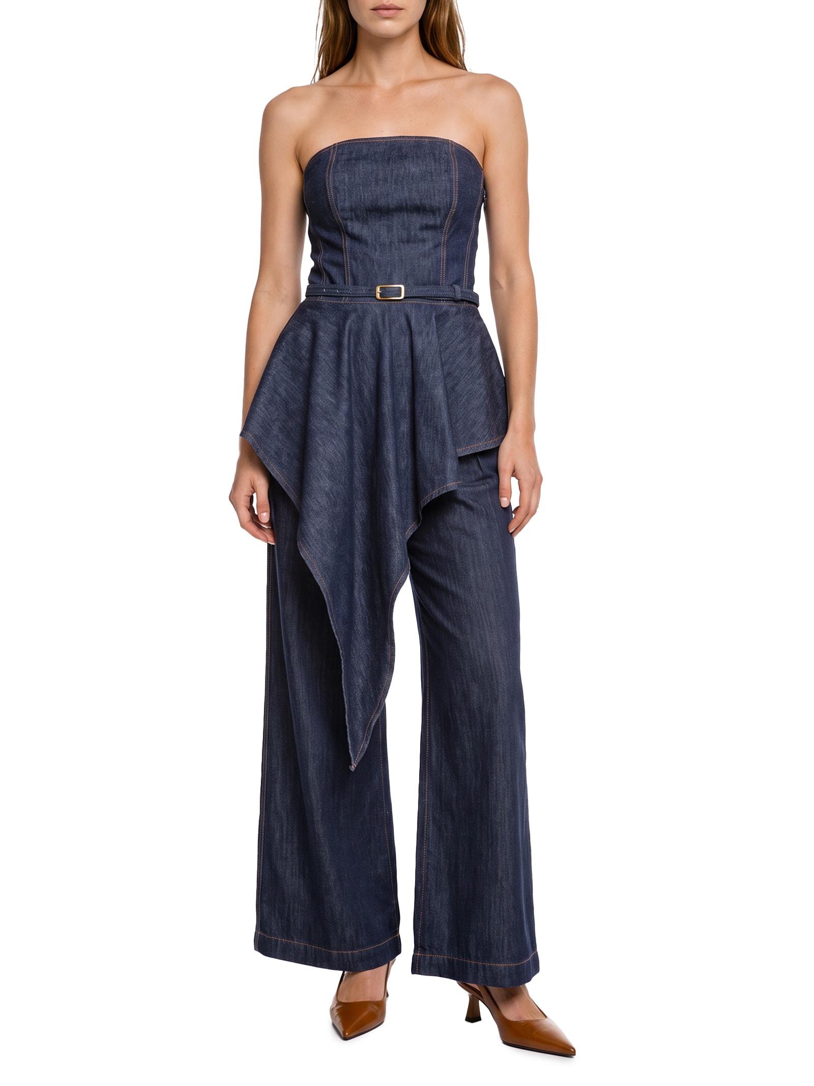 Blusa Feminina Jeans Corset Com Cinto Azul Lança Perfume