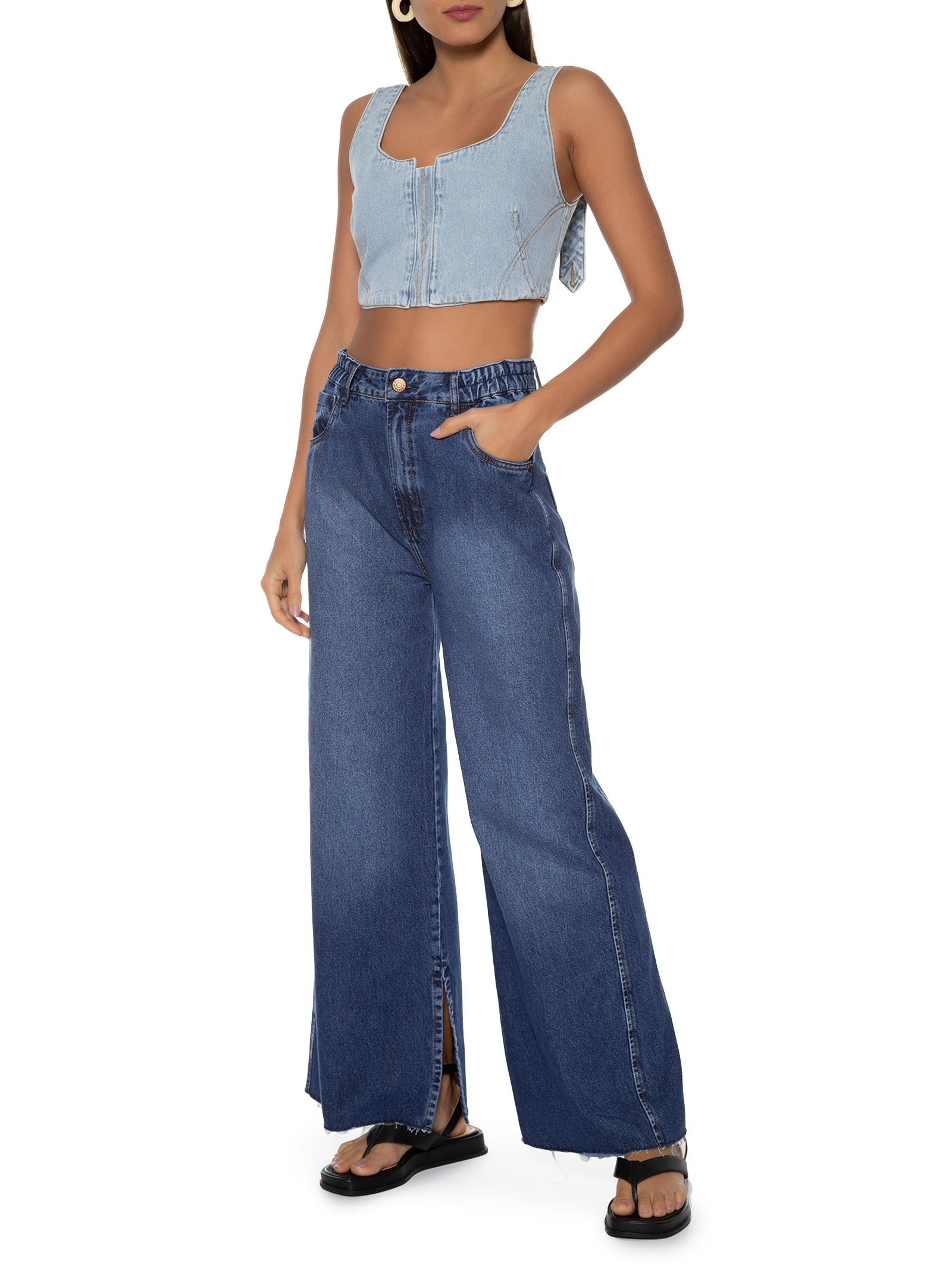 Blusa Feminina Jeans Cropped Reta Azul Dress To