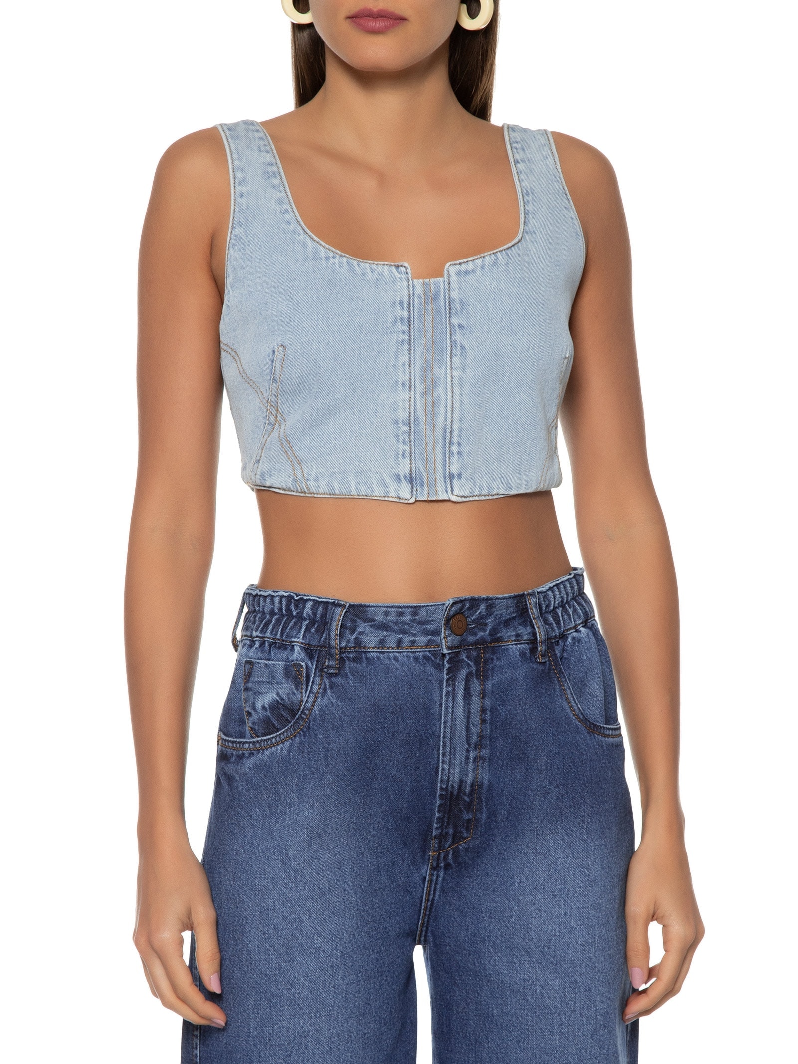 Blusa Feminina Jeans Cropped Reta Azul Dress To