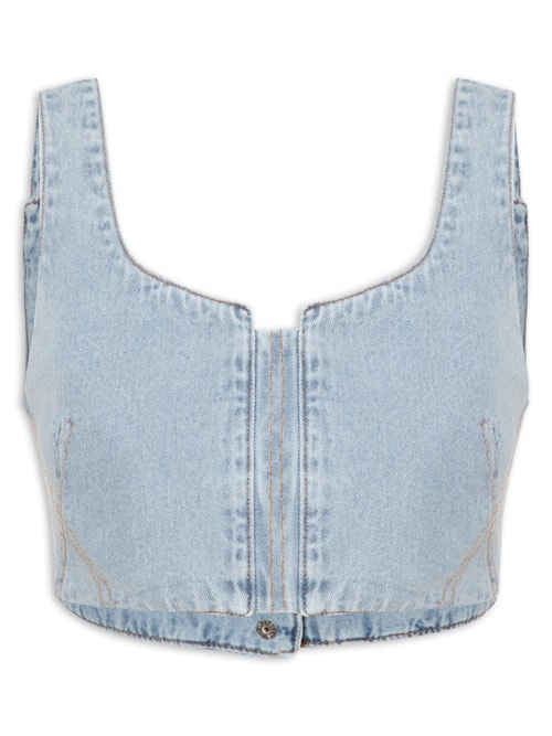 Blusa Feminina Jeans Cropped Reta - Azul