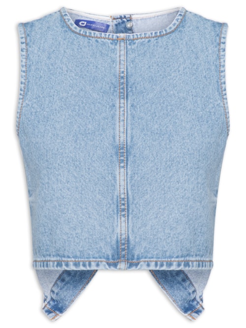Blusa Feminina Jeans Fenda Posterior - Azul