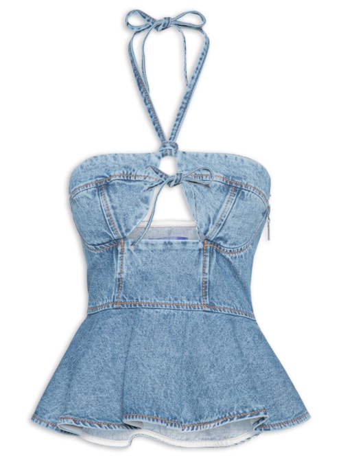 Blusa Feminina Jeans Recortes - Azul