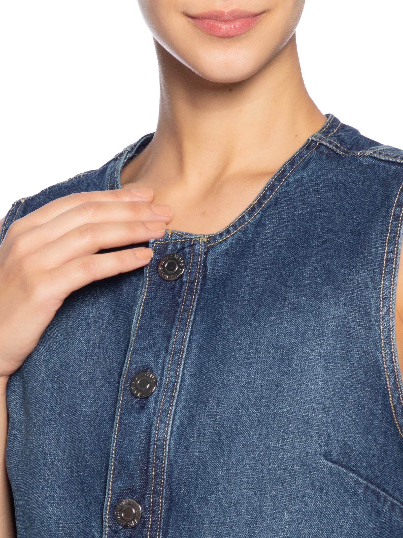 Animale Jeans - Blusa Feminina Jeans Regata Abertura Frontal - Azul