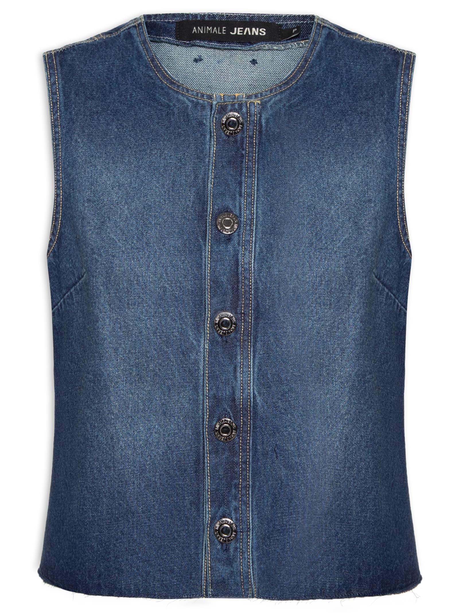  Blusa Feminina Jeans Regata Abertura Frontal Azul Animale Jeans