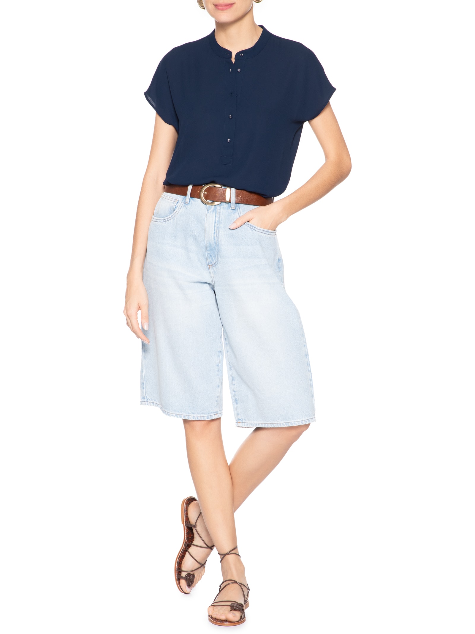 Blusa Feminina Jessy Botões Azul Le Lis