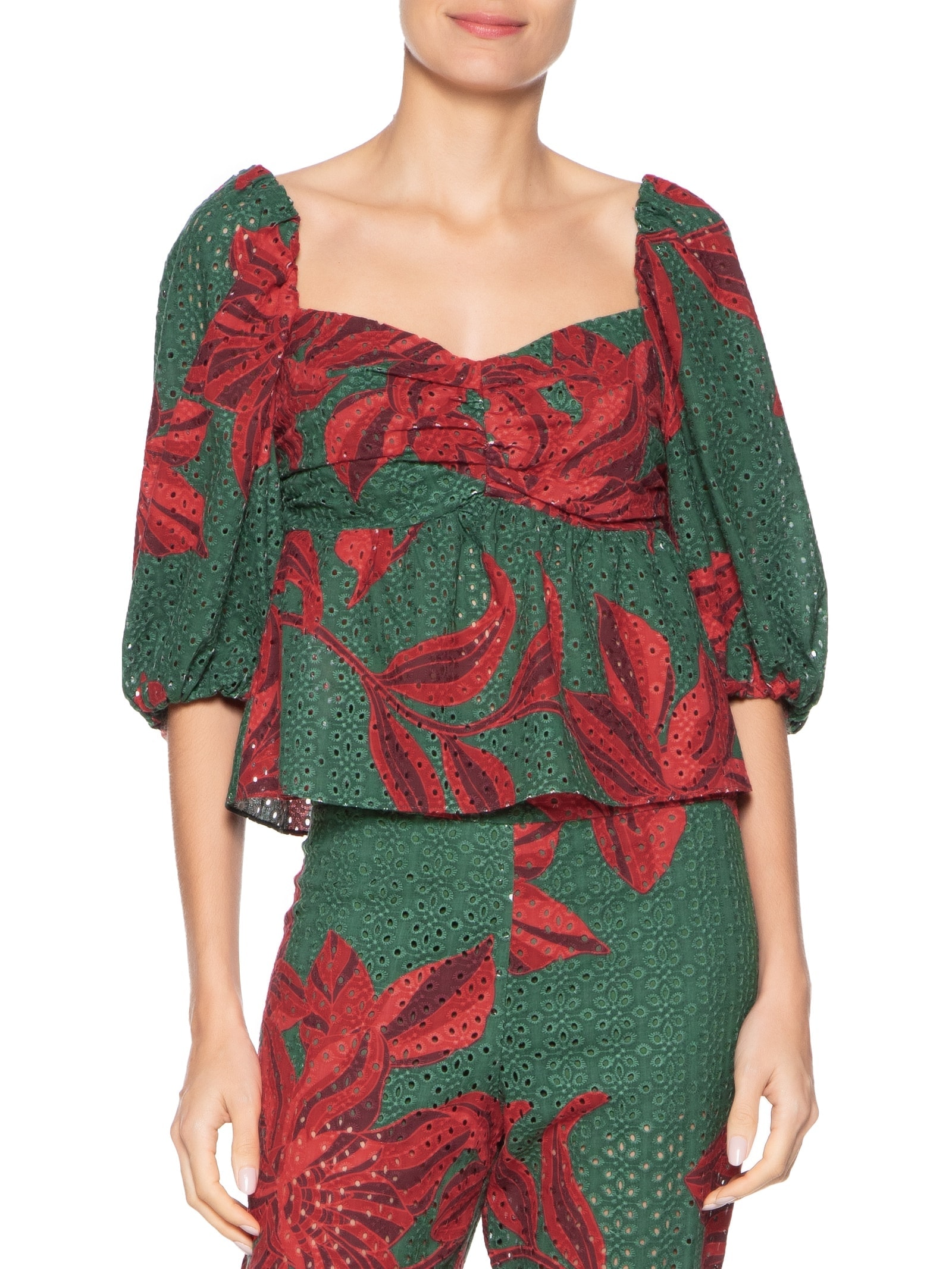 Blusa Feminina Laise Estampa Botânico Verde Dress To