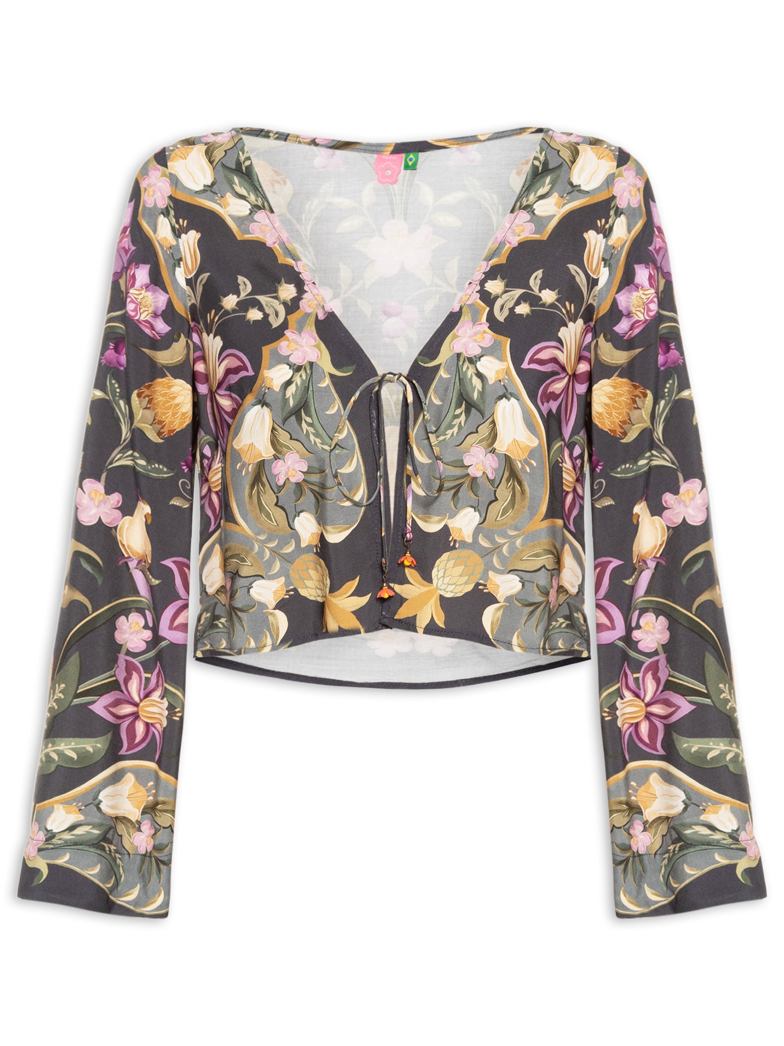 Blusa Feminina Lenço Floral Talita Cinza Farm