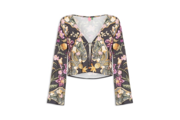 Blusa Feminina Lenço Floral Talita - Cinza