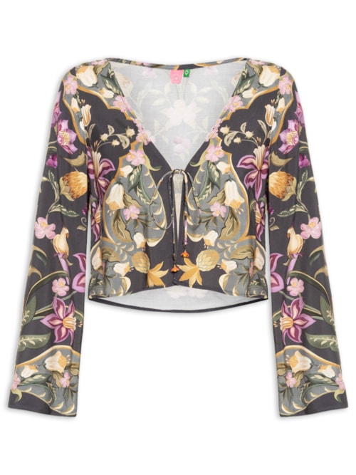 Blusa Feminina Lenço Floral Talita – Cinza