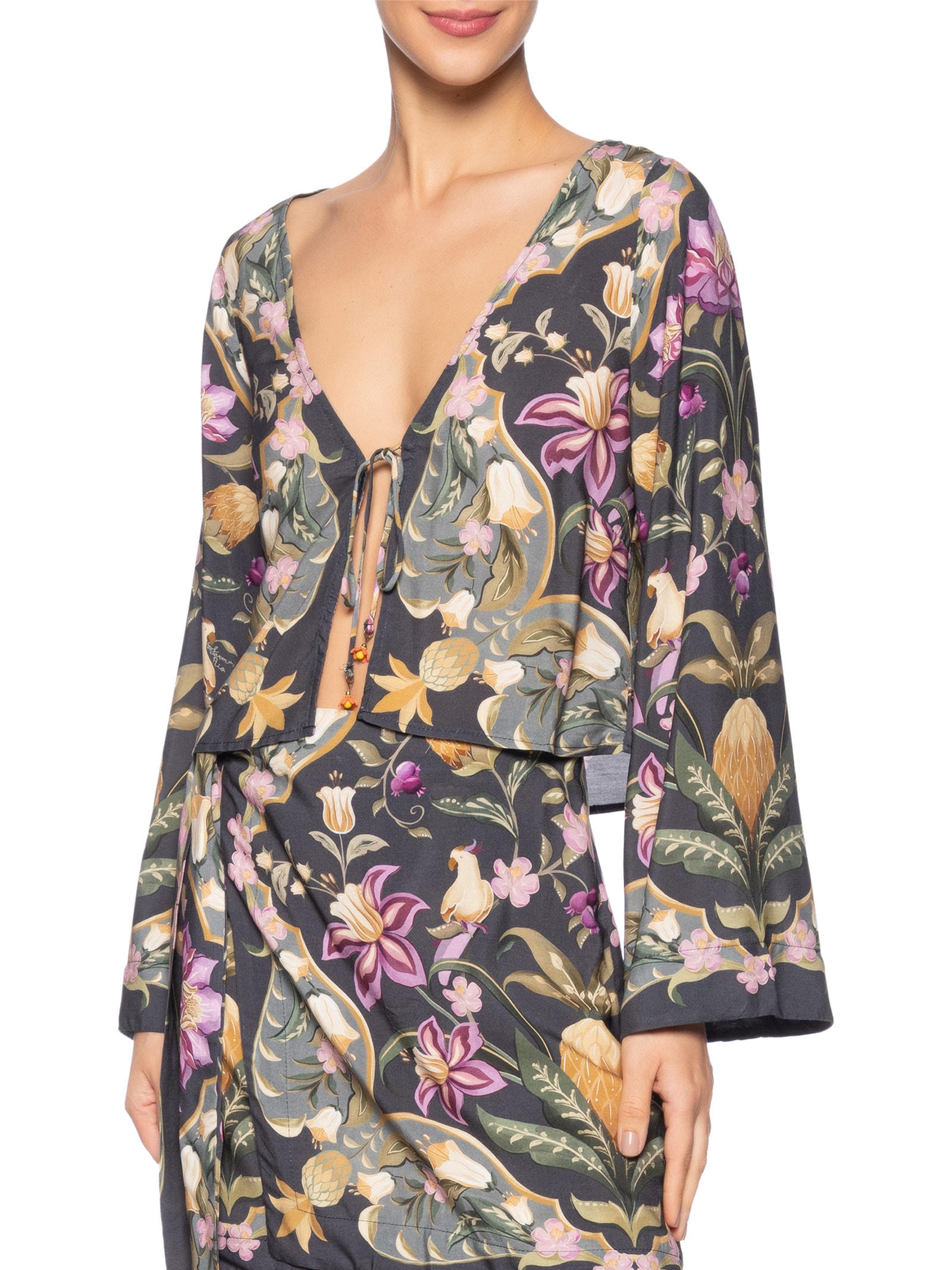 Blusa Feminina Lenço Floral Talita Cinza Farm