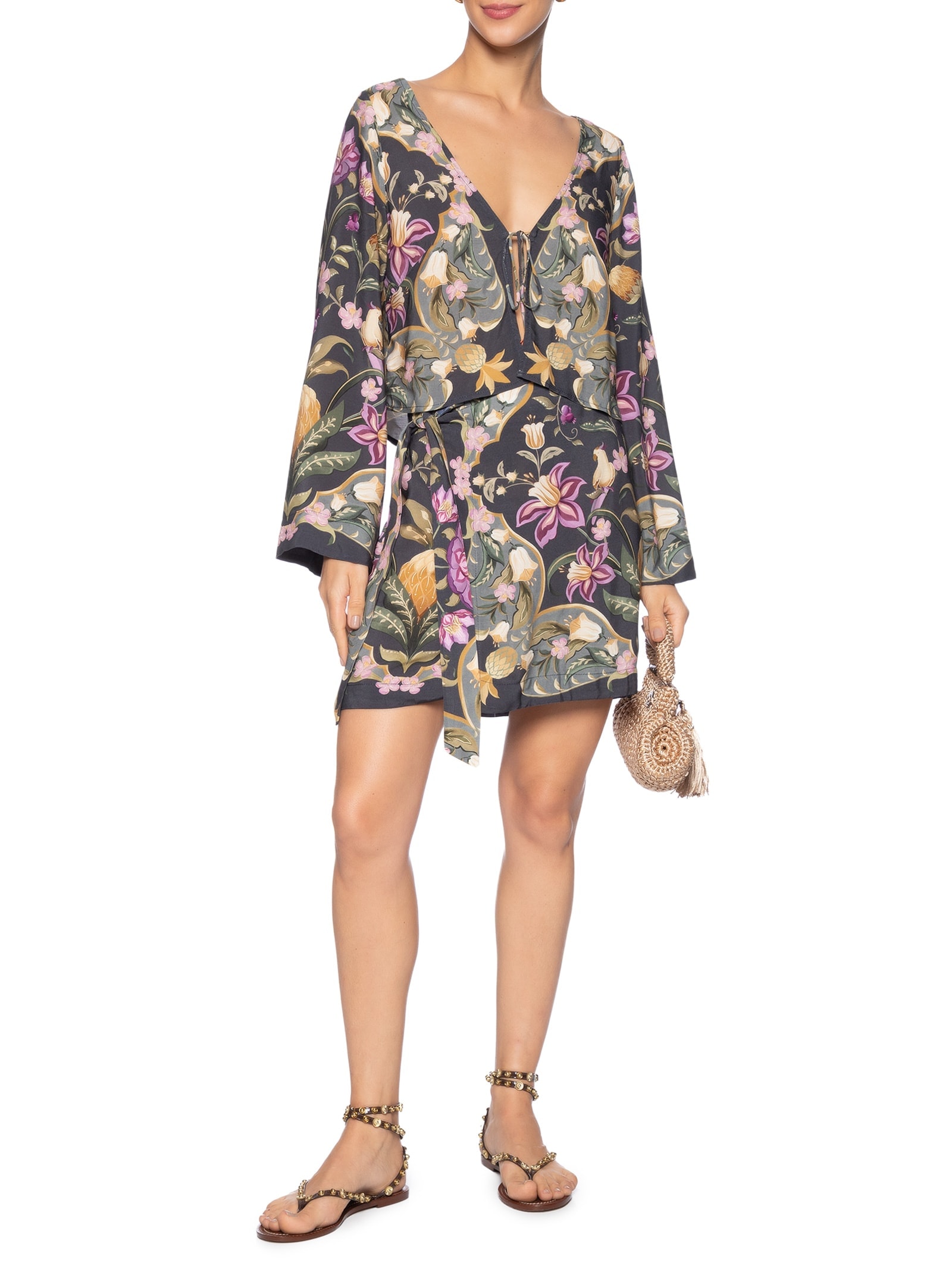 Blusa Feminina Lenço Floral Talita Cinza Farm