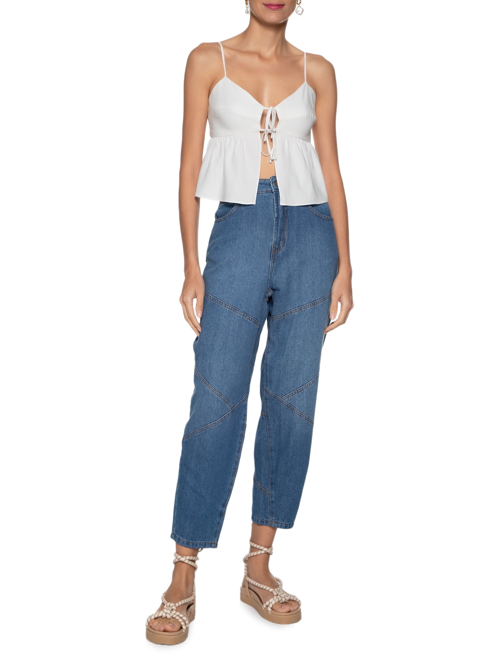 Blusa Feminina Linho Amarração Frente Branco Dress To