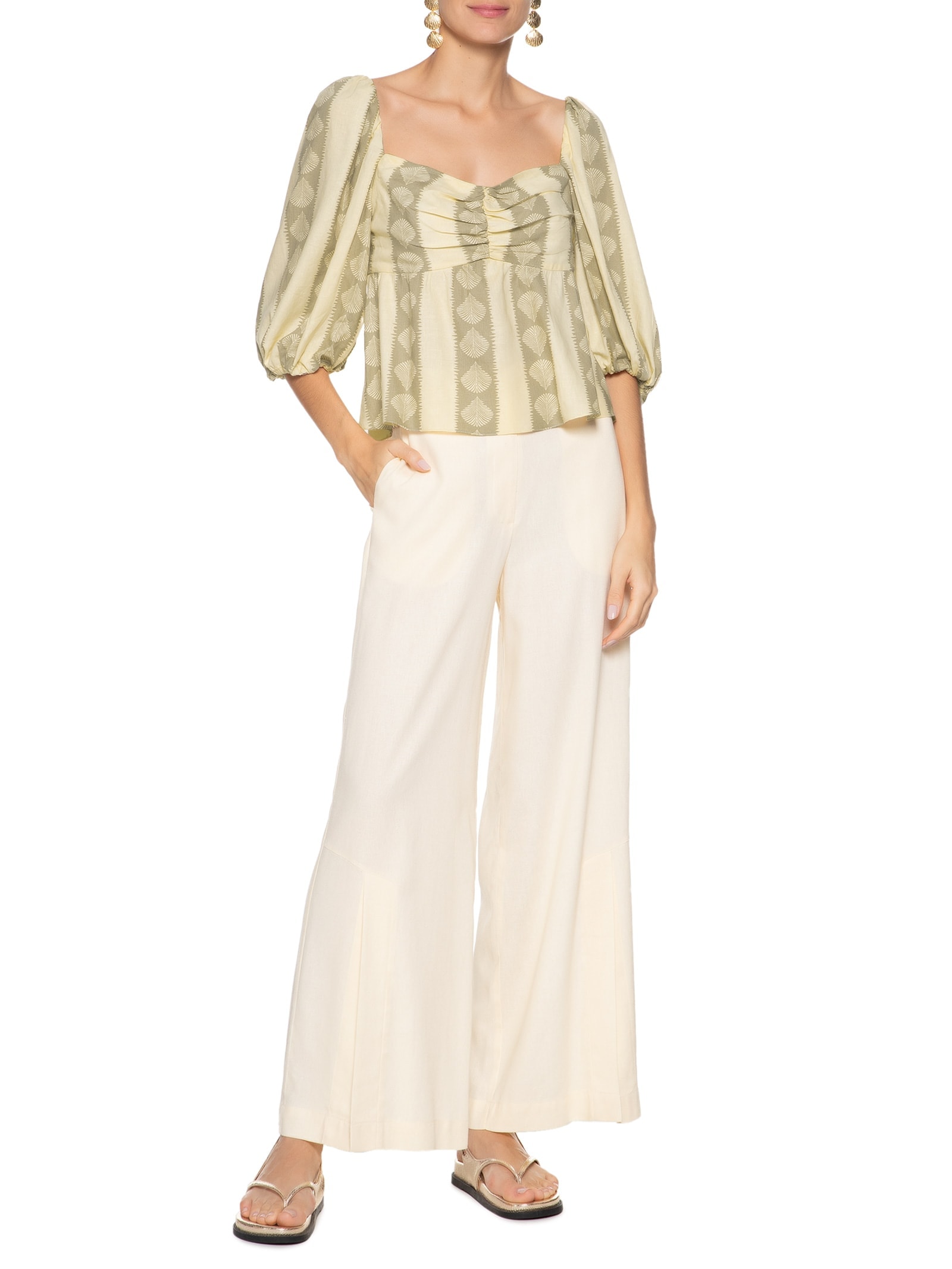 Blusa Feminina Linho Atins Bege Dress To