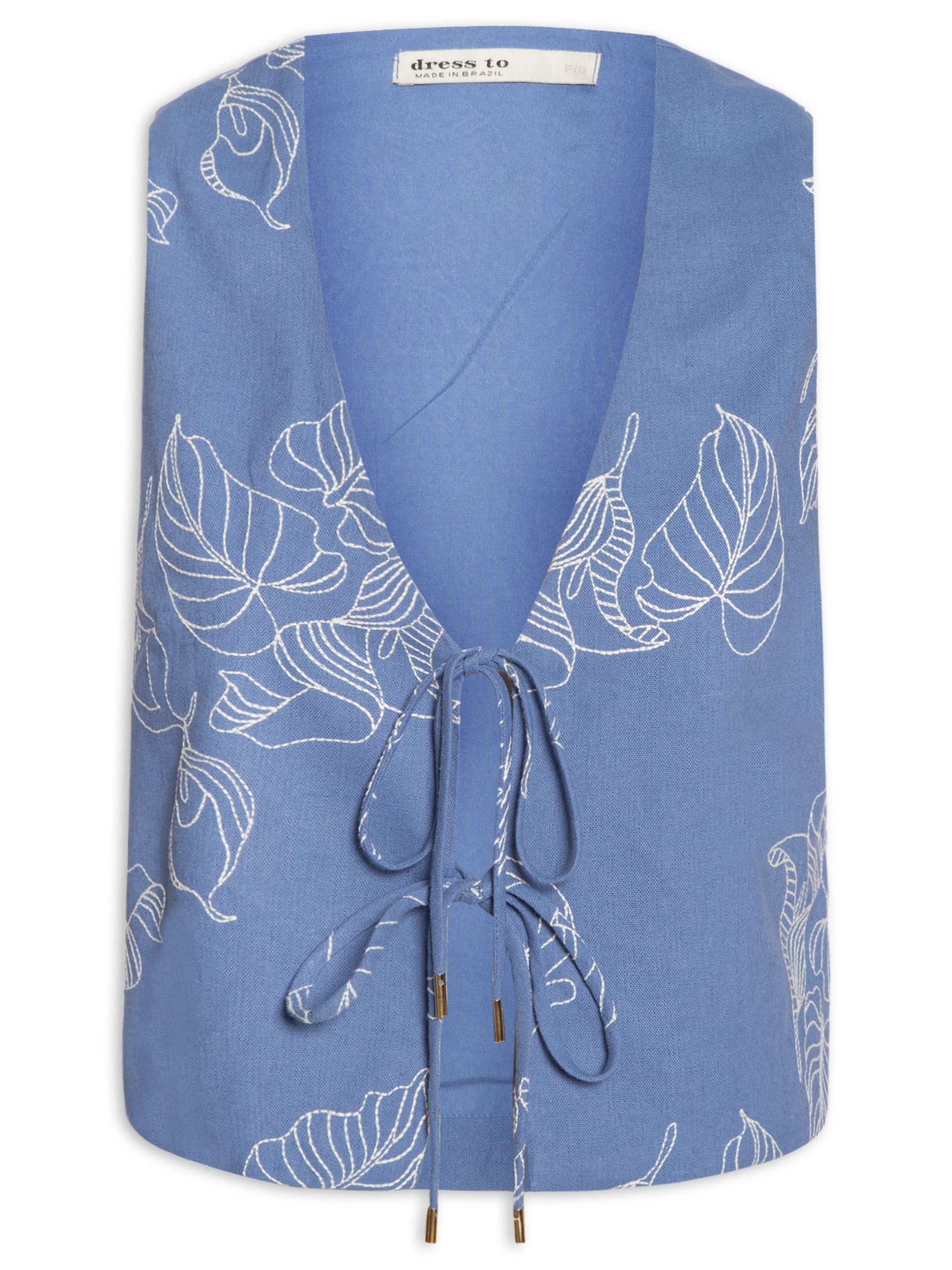 Blusa Feminina Linho Bordado Copo De Leite Azul Dress To