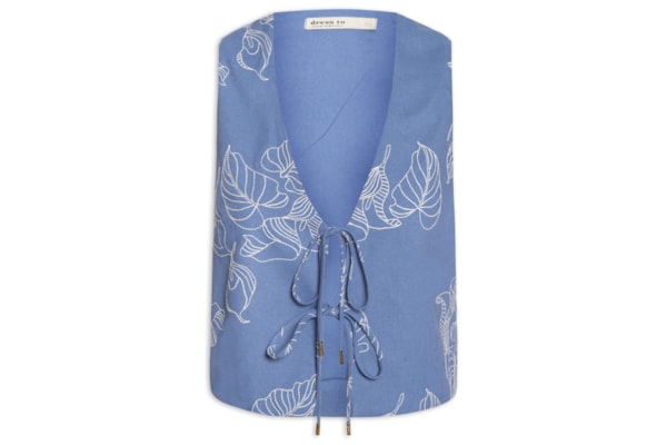 Blusa Feminina Linho Bordado Copo De Leite - Azul