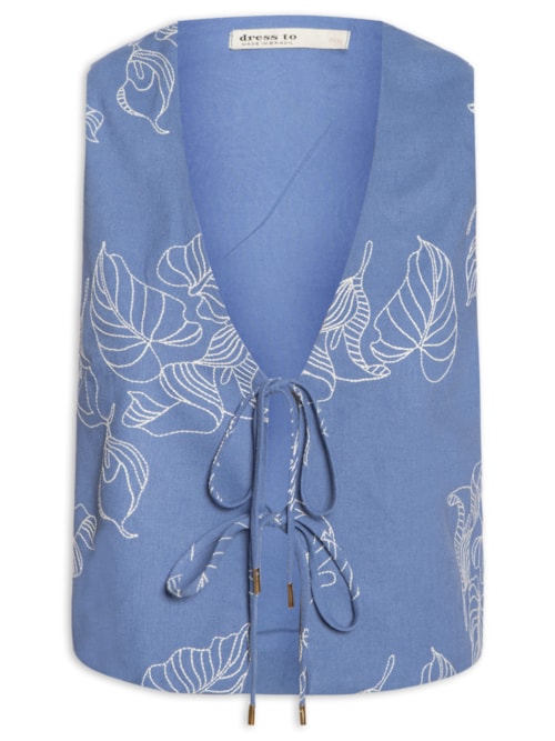 Blusa Feminina Linho Bordado Copo De Leite – Azul