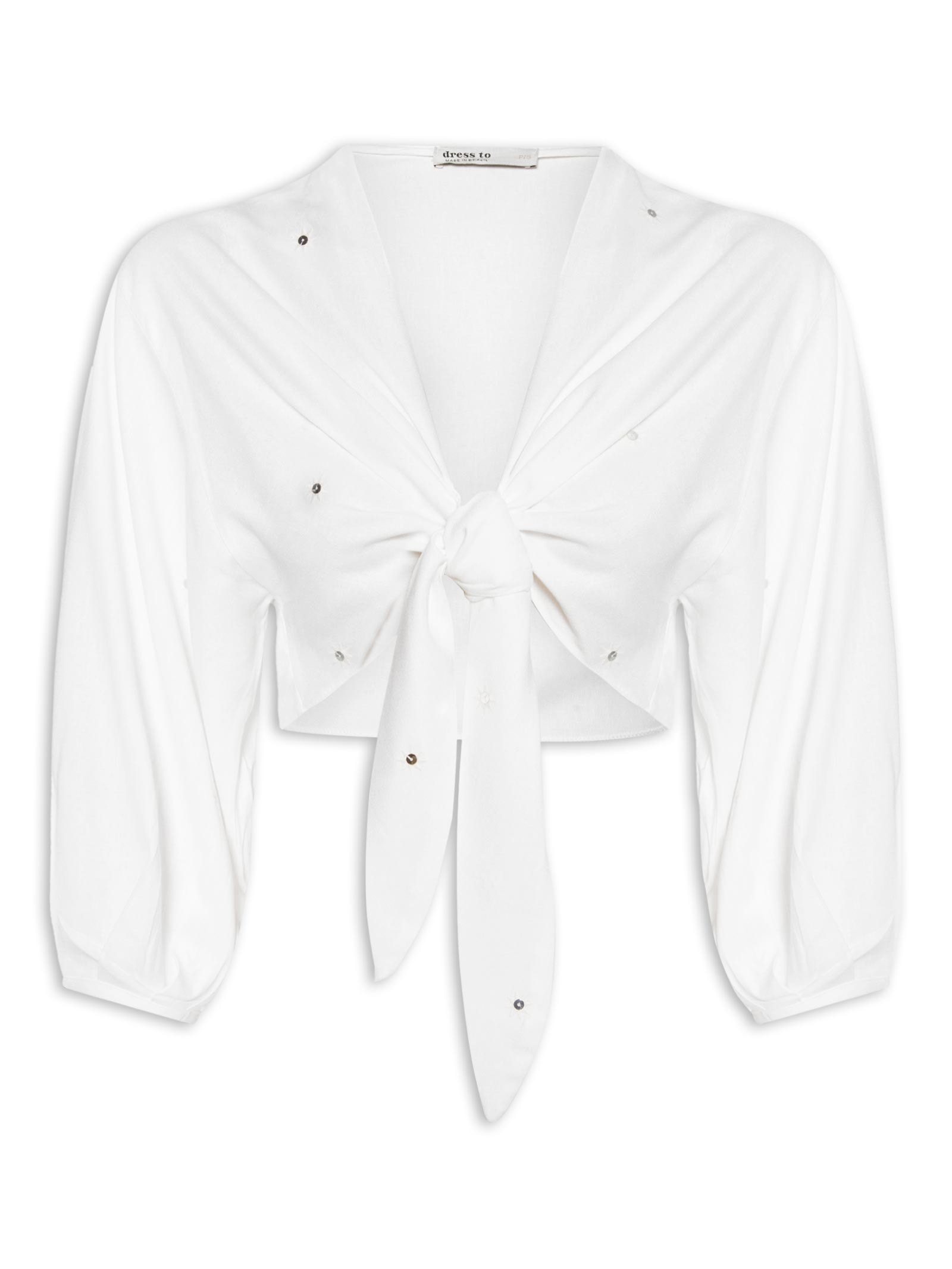 Blusa Feminina Linho Bordado Paetê Branco Dress To