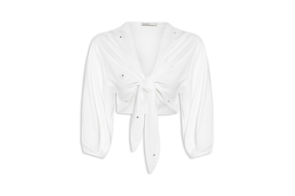 Blusa Feminina Linho Bordado Paetê - Branco