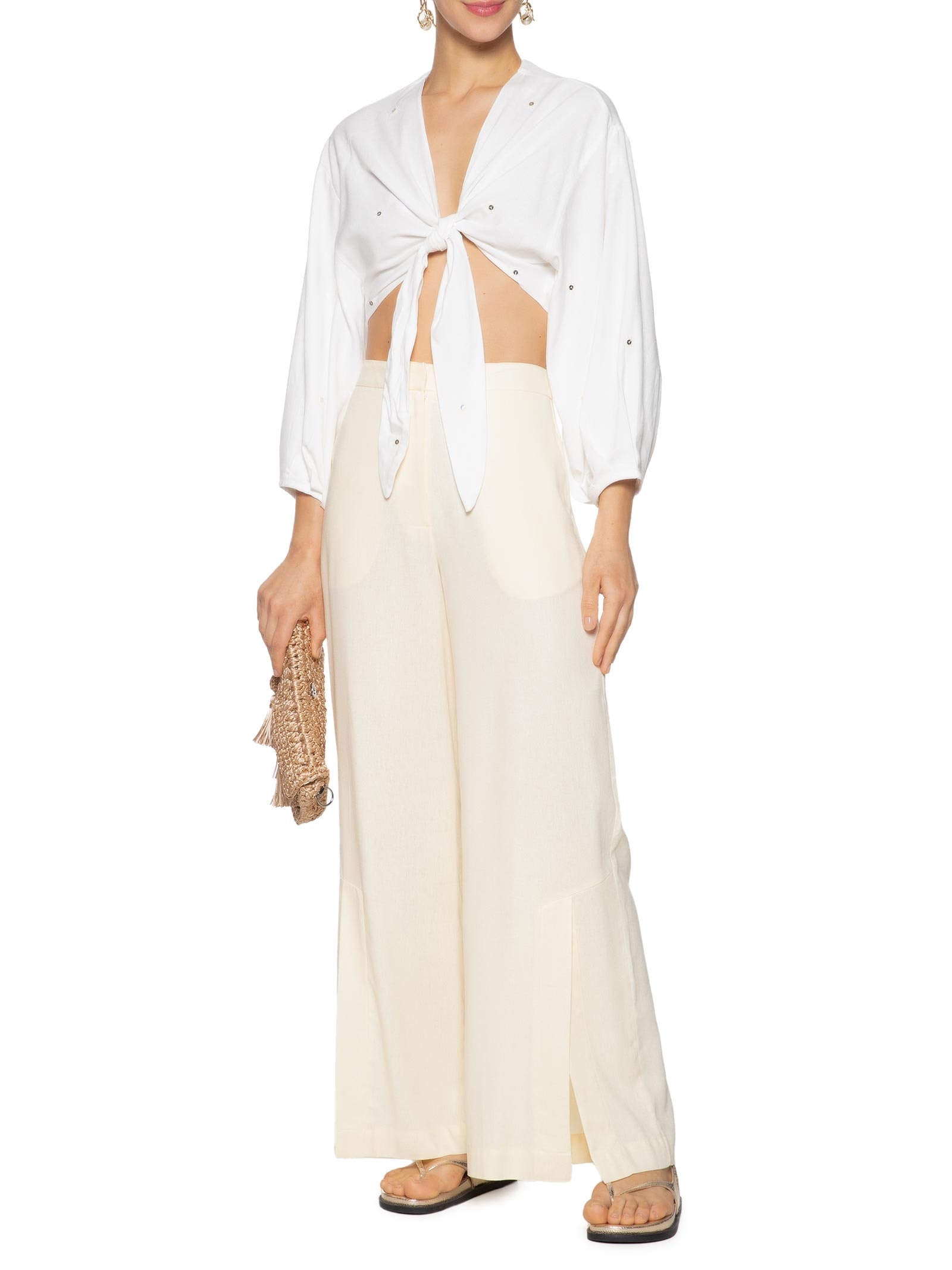 Blusa Feminina Linho Bordado Paetê Branco Dress To